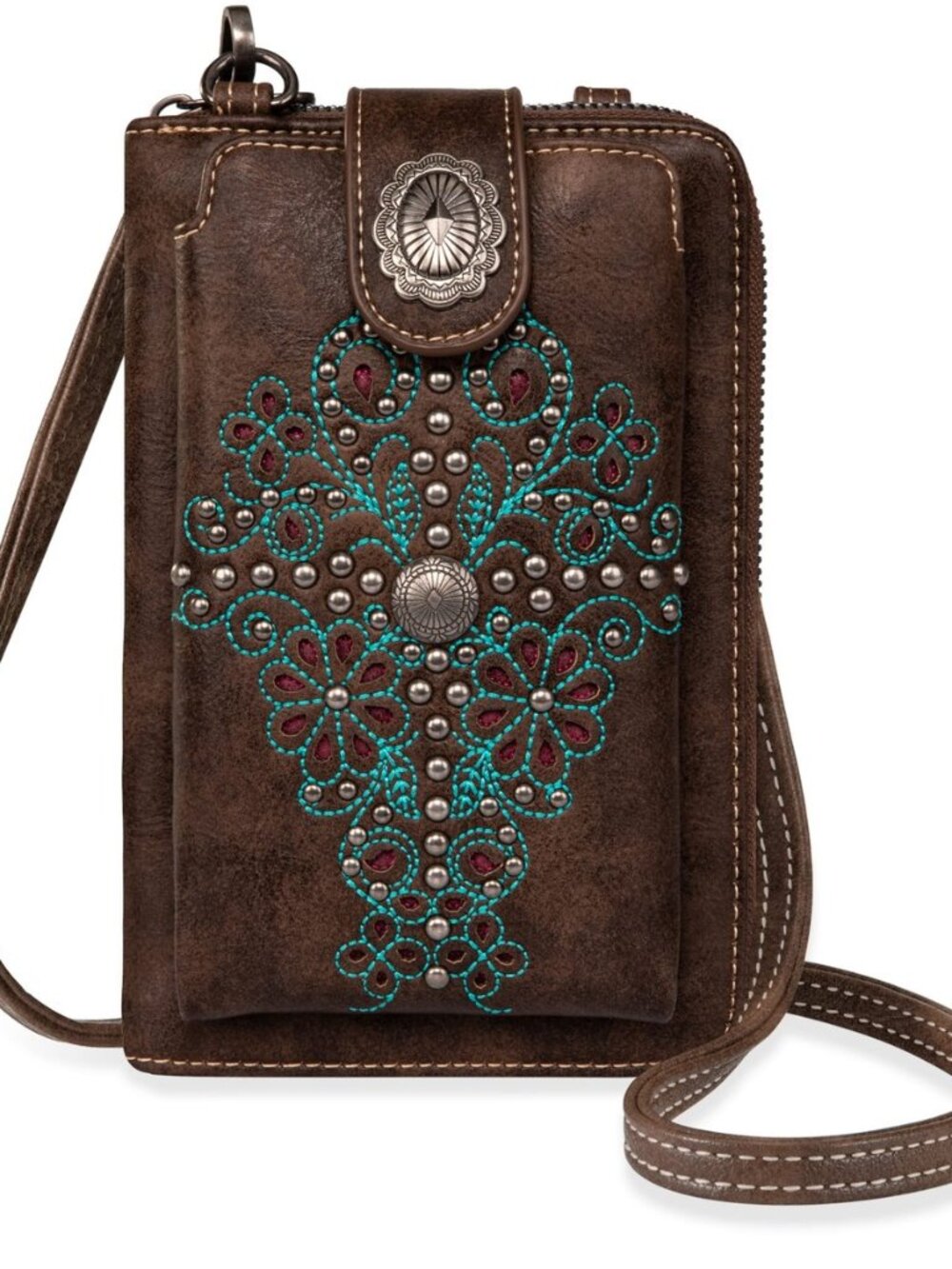 Western Crossbody Phone Wallet for Women RFID Blocking Wallet Purse with Cash